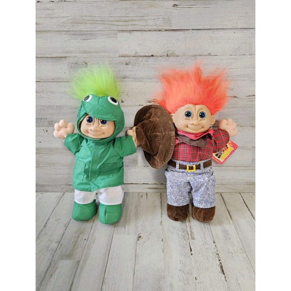 Set Of 2 Troll Dolls Vintage Frog Buckaroo Cowboy W Hat Costume Halloween Russ